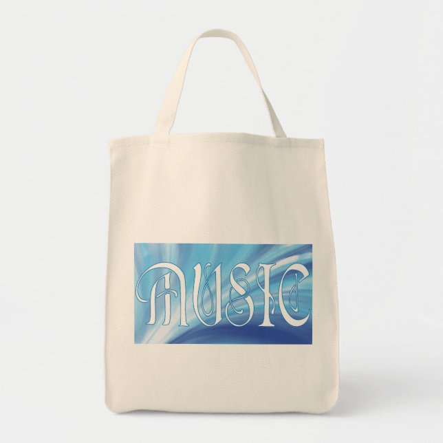 Personalised MUSIC with blue swirl tote Bag (Front)