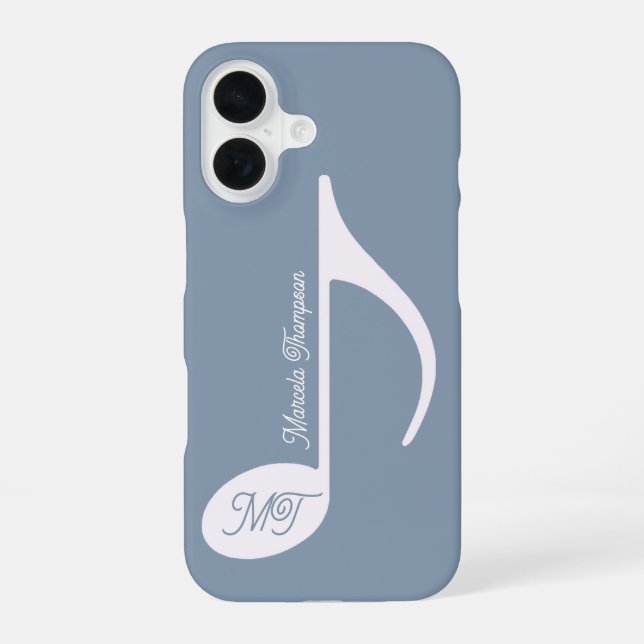 Personalised Musical Note Dusty Blue iPhone 16 Case (Back)
