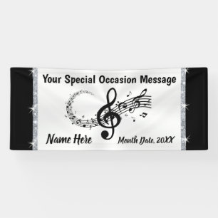 Personalised Musical Notes Banner, Black and White Banner