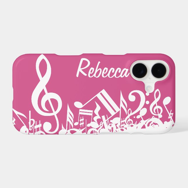 Personalised Musical Notes Hot Pink and White (Back (Horizontal))