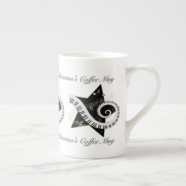 Personalised Musical Star golden notes Bone China Mug (Right)