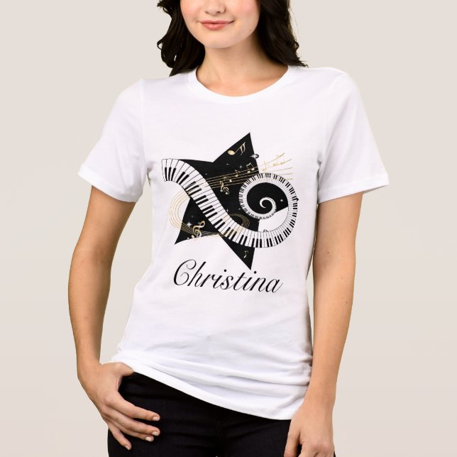 Personalised Musical Star golden notes Tri-Blend Shirt (Front)