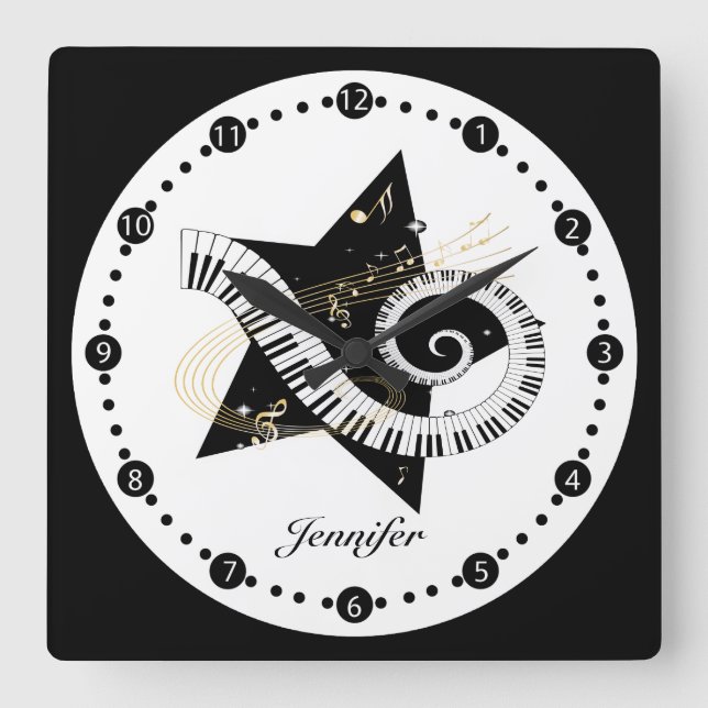 Personalised Musical Star Golden Notes wall clock (Front)