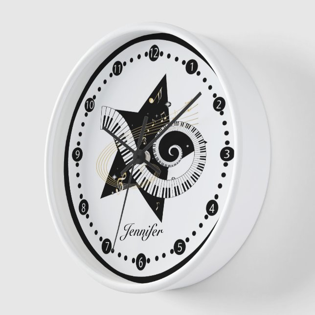 Personalised Musical Star Golden Notes Wall Clock (Angle)