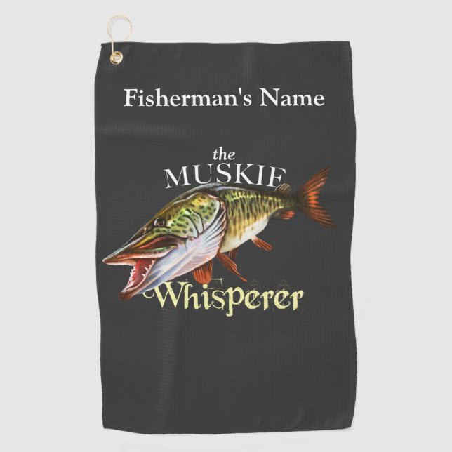 Personalised Muskie Whisperer Dark Fishing Towel (Front)