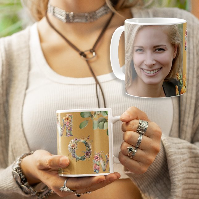 Personalised Mustard Floral MOM Photo Coffee Mug (Personalized Mustard Floral MOM Photo Coffee Mug)