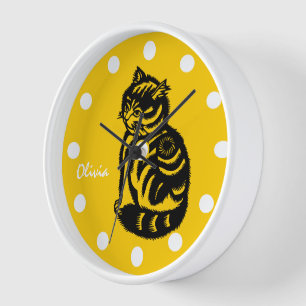 Personalised Mustard Yellow Cat Clock-Any Colour Clock