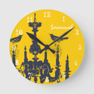 Personalised Mustard Yellow Chandelier Bird Clock