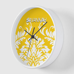 Personalised Mustard Yellow Damask or Any Colour Clock