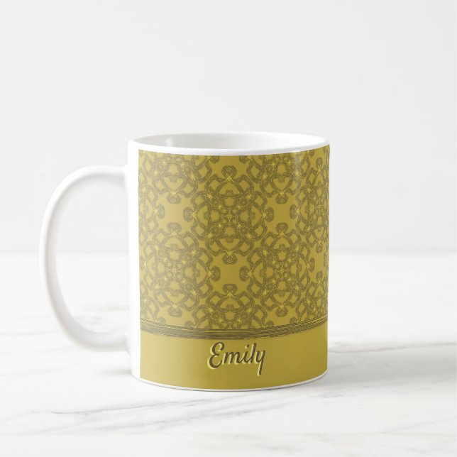 Personalised Mustard Yellow Pattern Coffee Mug (Left)