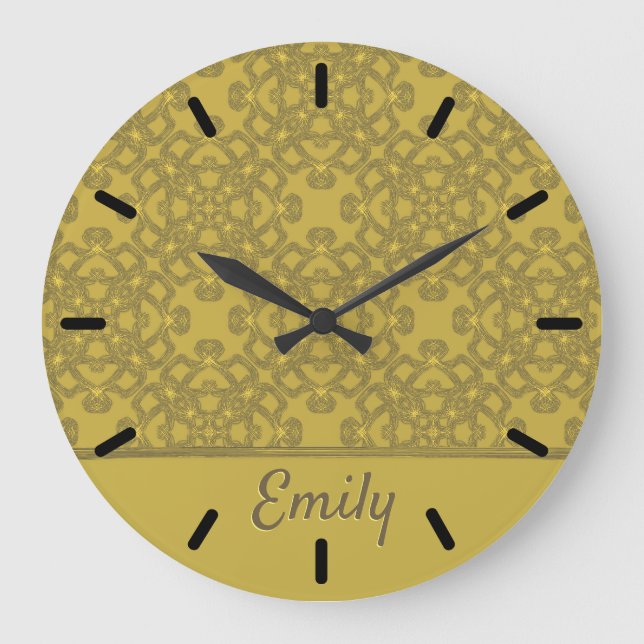 Personalised Mustard Yellow Pattern Large Clock (Front)