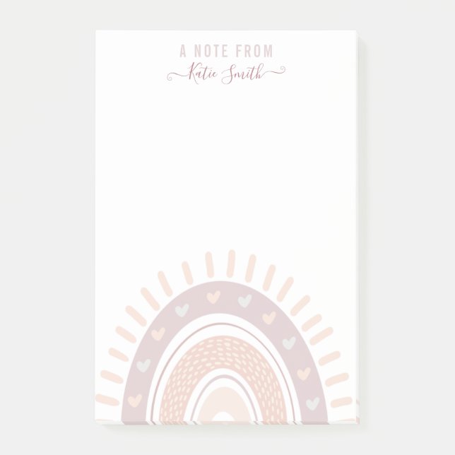 Personalised Mute Pink Boho Rainbow Calligraphy Post-it Notes (Front)