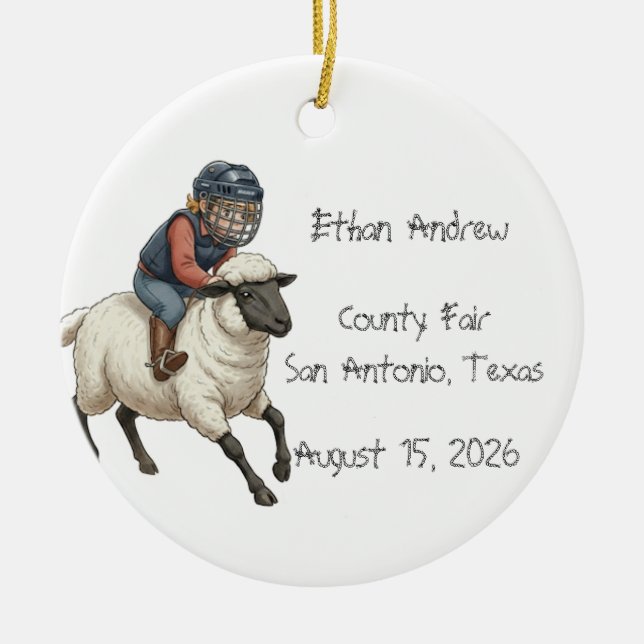 Personalised Mutton Bustin Boy  Ceramic Tree Decoration (Front)