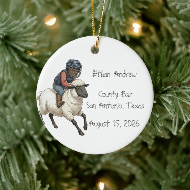 Personalised Mutton Bustin Rodeo Boy  Ceramic Tree Decoration (Tree)