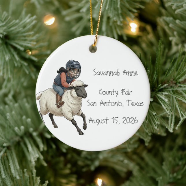 Personalised Mutton Bustin Rodeo Girls Ceramic Tree Decoration (Tree)