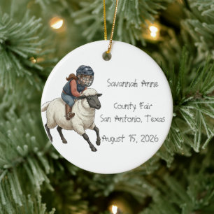 Personalised Mutton Bustin Rodeo Girls Ceramic Tree Decoration