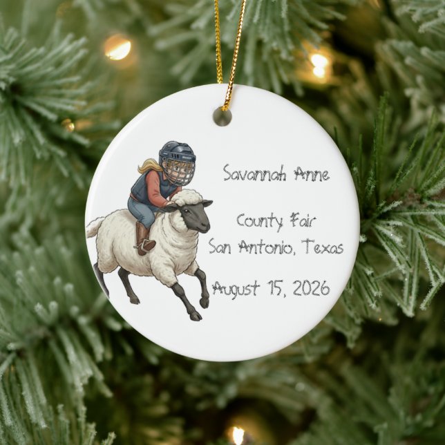 Personalised Mutton Bustin Rodeo Girls Ceramic Tree Decoration (Tree)