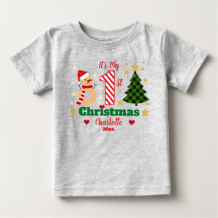 Personalised My 1st Christmas Snowman Candy Cane Baby T-Shirt