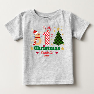 Personalised My 1st Christmas Snowman Candy Cane  Baby T-Shirt