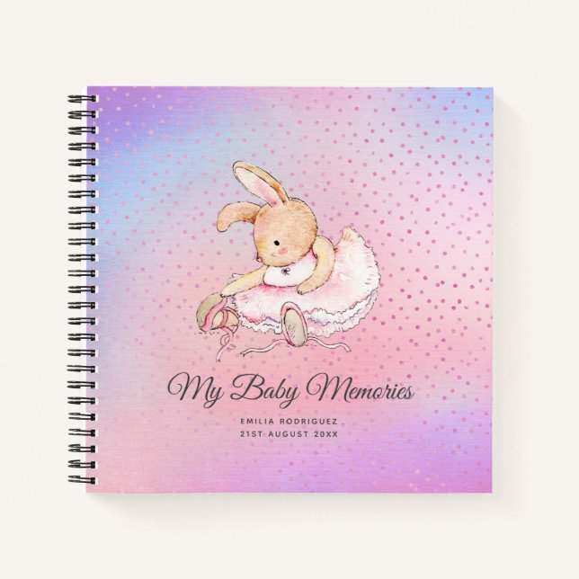 Personalised MY BABY MEMORIES - Rabbit Ballerina Notebook (Front)