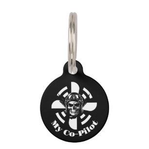Personalised My Co-Pilot, Skull Pilot, Minimalist  Pet Tag