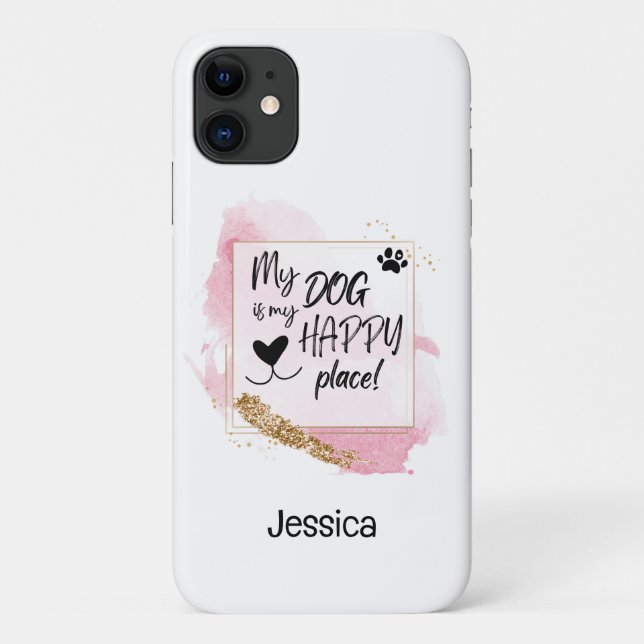 Personalised My Dog is My Happy Place Case-Mate iPhone Case (Back)