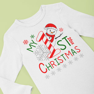 Personalised My First Christmas Outfit Snowman  Baby Bodysuit