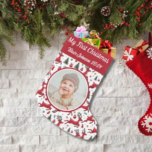 Personalised My First Christmas Photo Reindeer Small Christmas Stocking