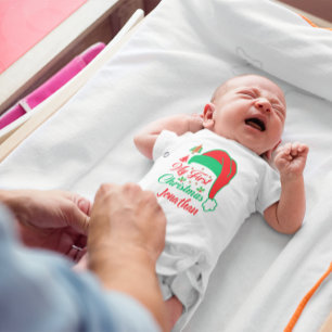 Personalised My First Christmas Tree Red Santa Hat Baby Bodysuit