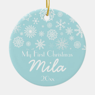 Personalised My First Christmas Winter Snowflake 1 Ceramic Tree Decoration