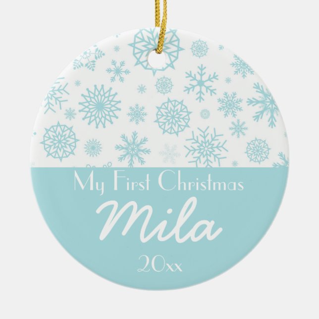Personalised My First Christmas Winter Snowflake 2 Ceramic Tree Decoration (Front)