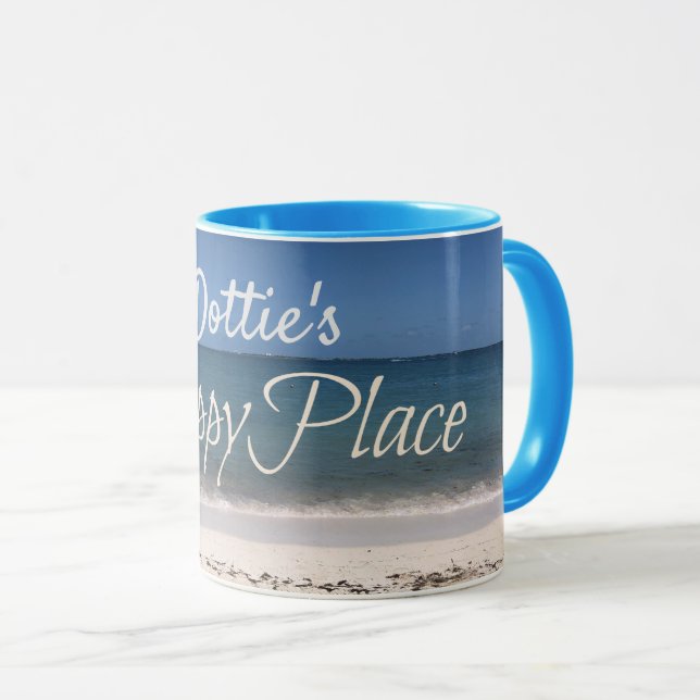 Personalised "My Happy Place" mug. Mug (Front Right)
