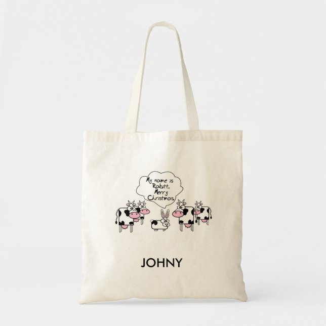 Personalised My Name is Rabbit Merry Christmas Tote Bag (Front)
