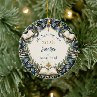 Personalised My Reading Year 2026 Book Lover Ceramic Tree Decoration