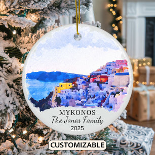 Personalised Mykonos Ornament, Greece Ceramic Tree Decoration