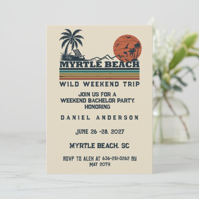 Personalised Myrtle Beach Weekend Bachelor Party Invitation (Standing Front)
