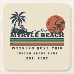 Personalised Myrtle Beach Weekend Bachelor Party Square Paper Coaster