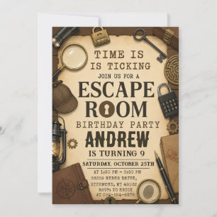 Personalised Mystery Escape Room Birthday party Invitation