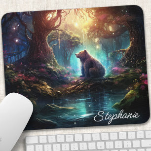 Personalised Mystical Forest Bear Mouse Mat