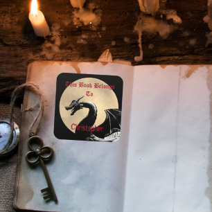 Personalised Mythical Dragon Bookplate Square Sticker