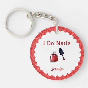 Personalised Nail Tech Red Glitter Key Ring