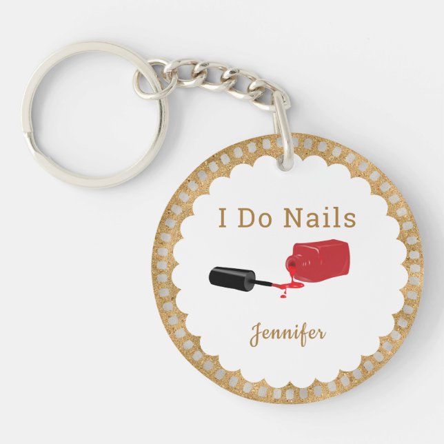  Personalised Nail Tech Red Polish Key Ring (Front)