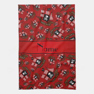 Personalised nam red pirate ships tea towel