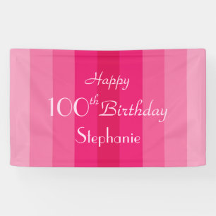 Personalised Name 100th Birthday Pink Stripes Banner