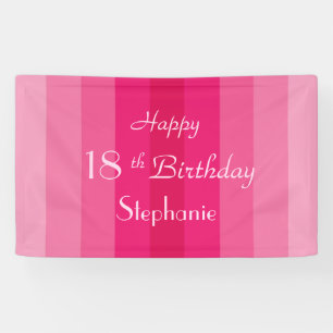 Personalised Name 16th 18th Birthday Pink Stripe Banner
