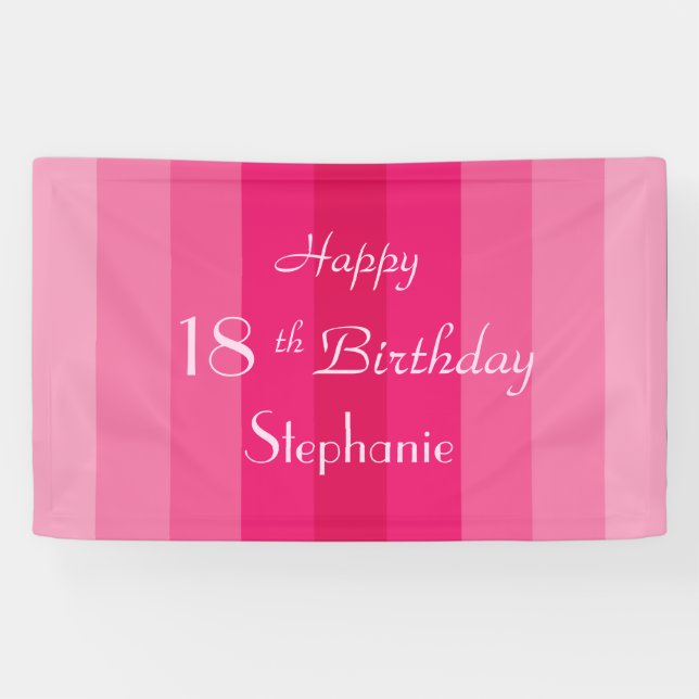 Personalised Name 16th 18th Birthday Pink Stripe Banner (Horizontal)