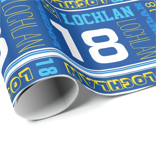 Personalised name 18th birthday sport wrap wrapping paper (Roll Corner)