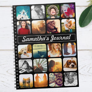 Personalised Name & 20 Photo Black Notebook