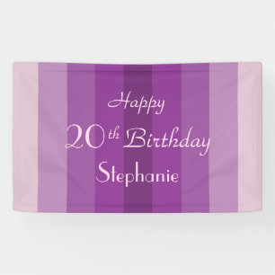 Personalised Name 20th 25th Birthday Purple Stripe Banner
