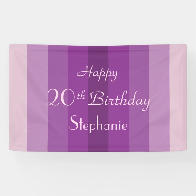 Personalised Name 20th 25th Birthday Purple Stripe Banner (Horizontal)